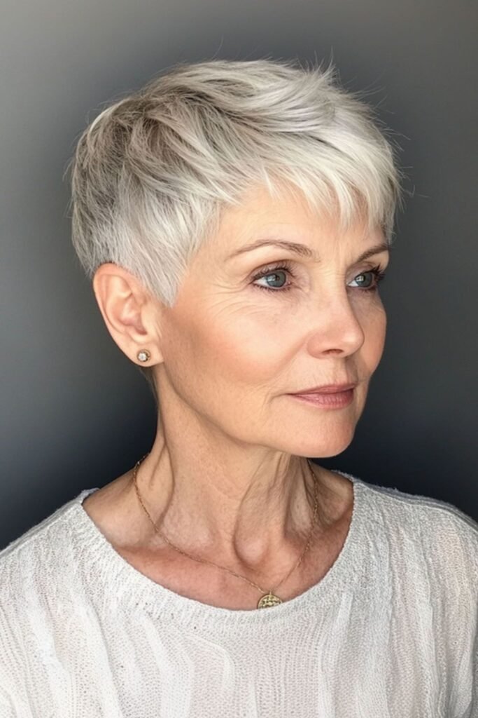Spiky Salt-and-Pepper Pixie with Textured Finish