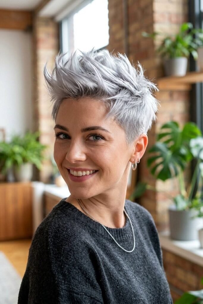 Spiky Silver Pixie Cut