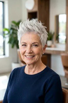 Spiky Silver Pixie Cut with Textured Top