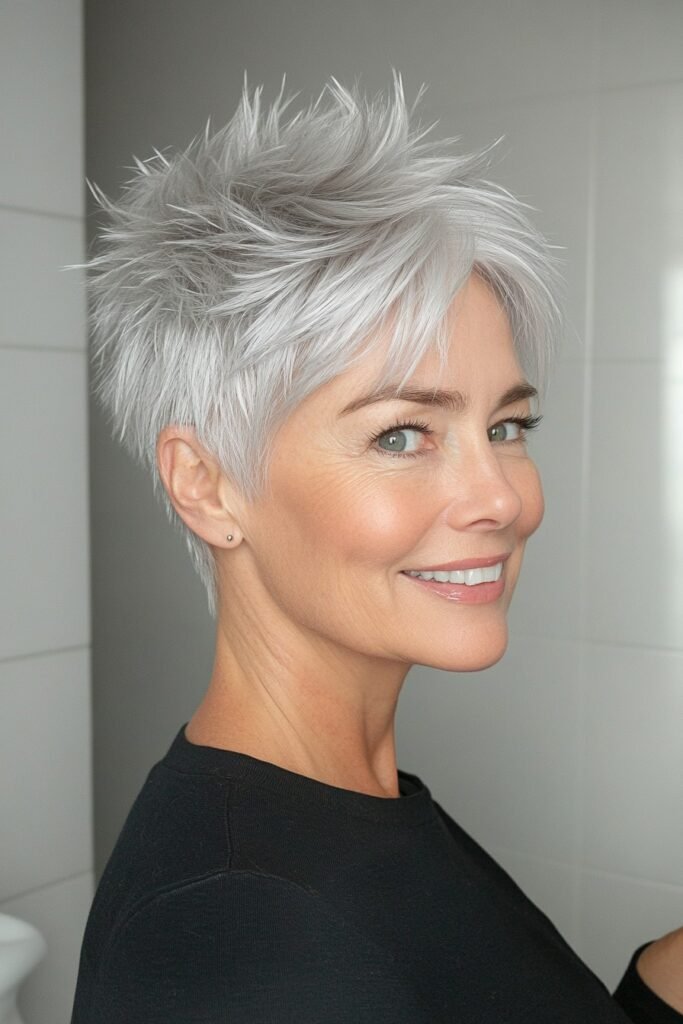 Spiky Silver Pixie Cut with Texturized Layers