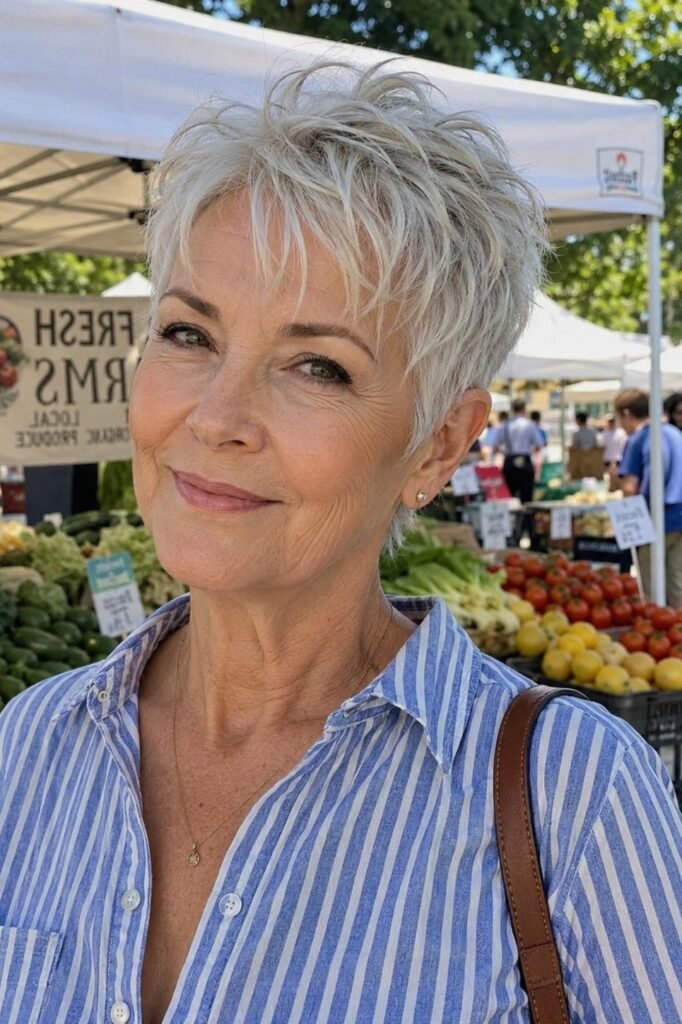 Spiky Silver Pixie Cut with Volume