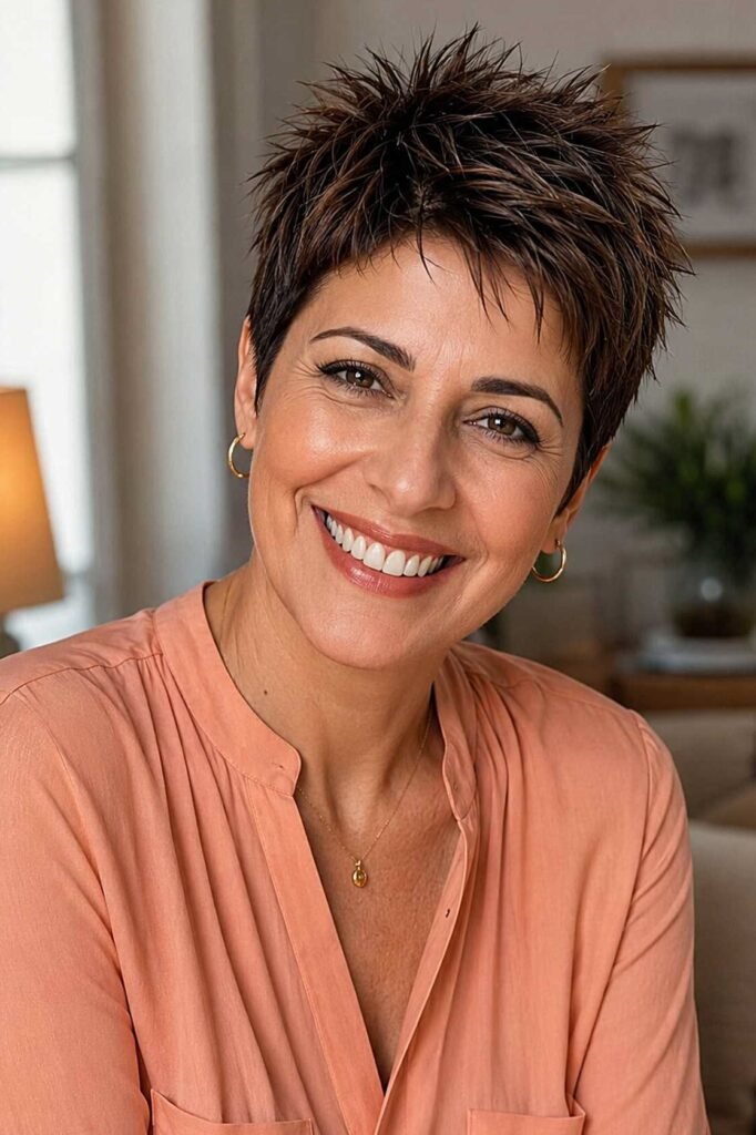 Spiky Textured Brunette Pixie Cut