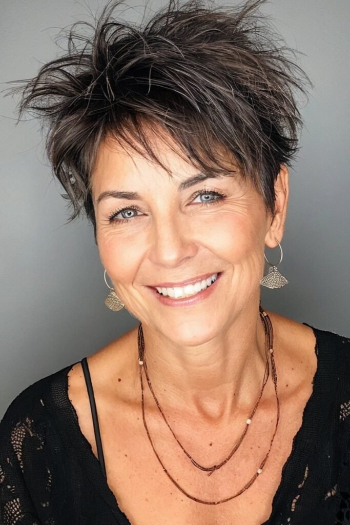 Spiky Textured Dark Grey Pixie Crop
