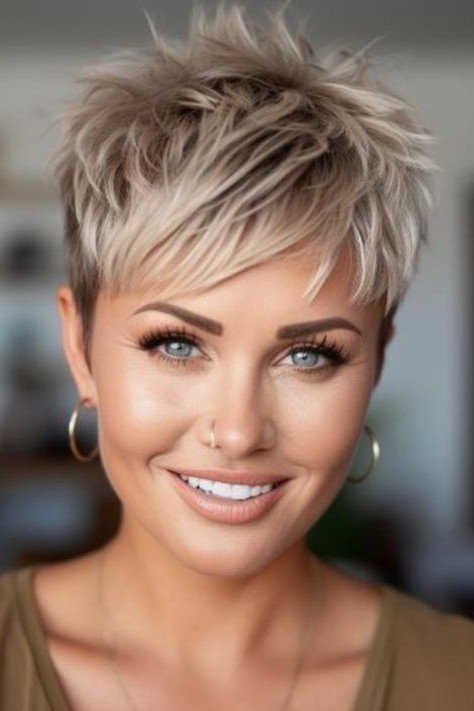 Spiky Textured Pixie Cut with Side-Swept Bangs