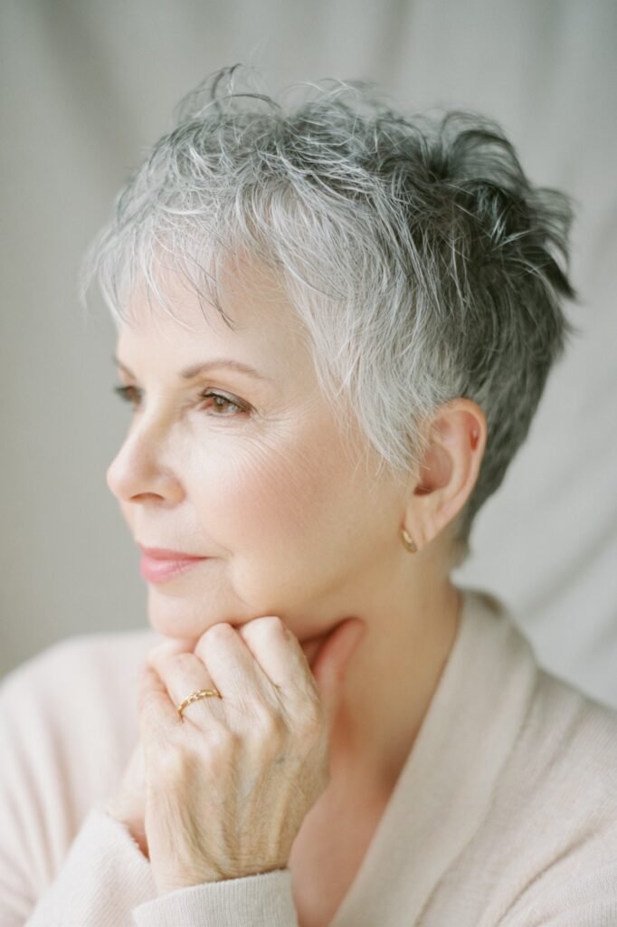 Spiky Textured Silver Pixie Cut