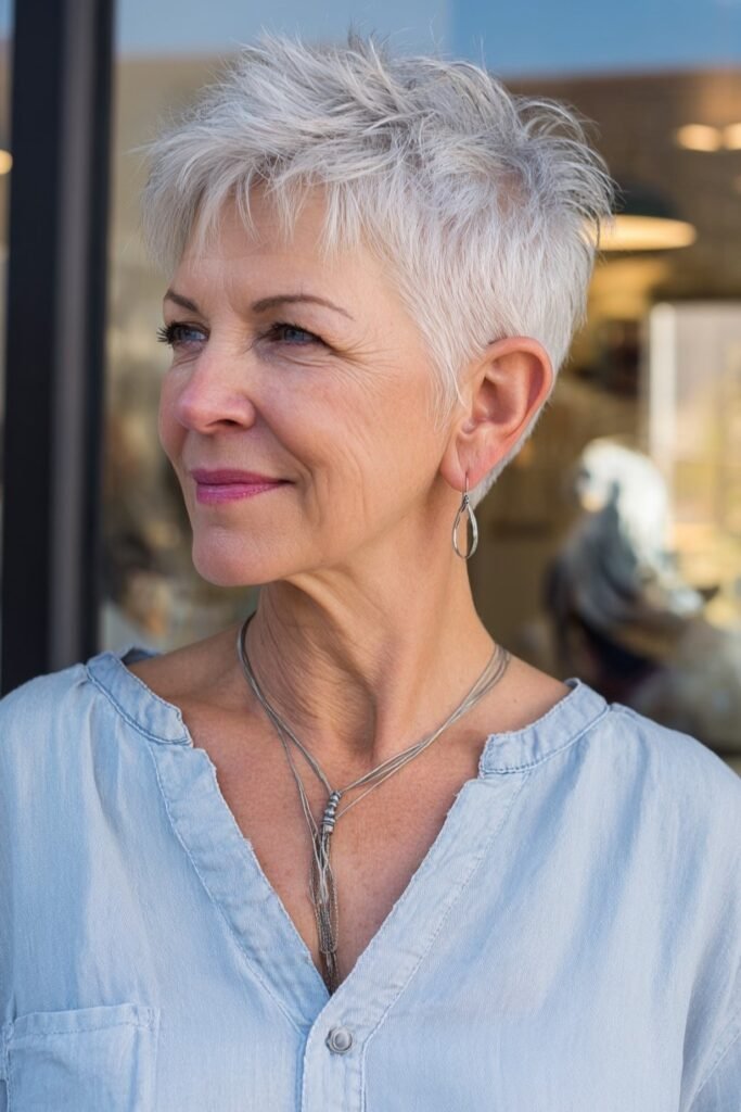 Spiky Textured Silver Pixie Cut