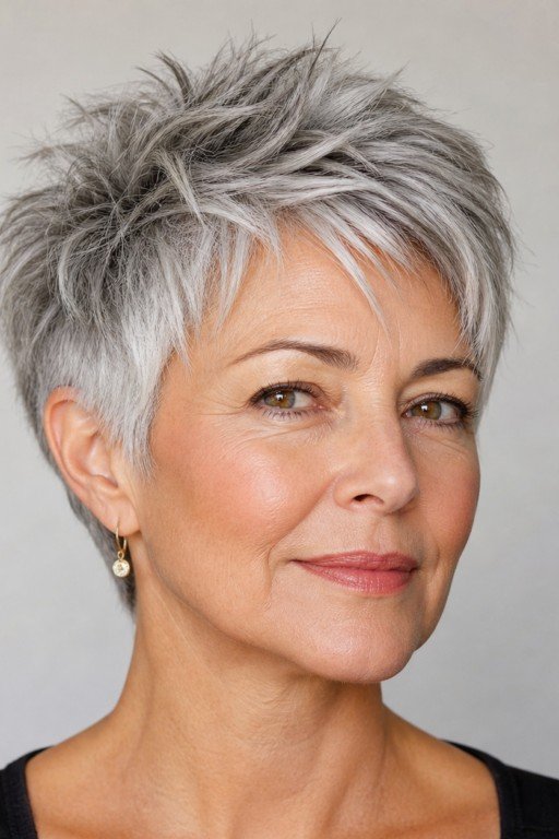 Spiky Textured Silver Pixie with Short Layers