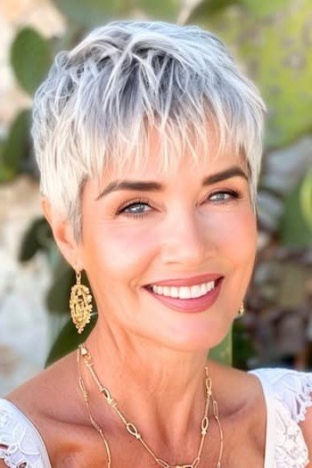 Spiky Textured Silver Pixie with Tapered Sides