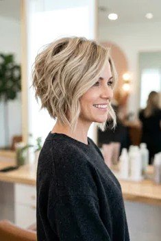 Stacked Wavy Blonde Bob with Textured Voluminous Layers