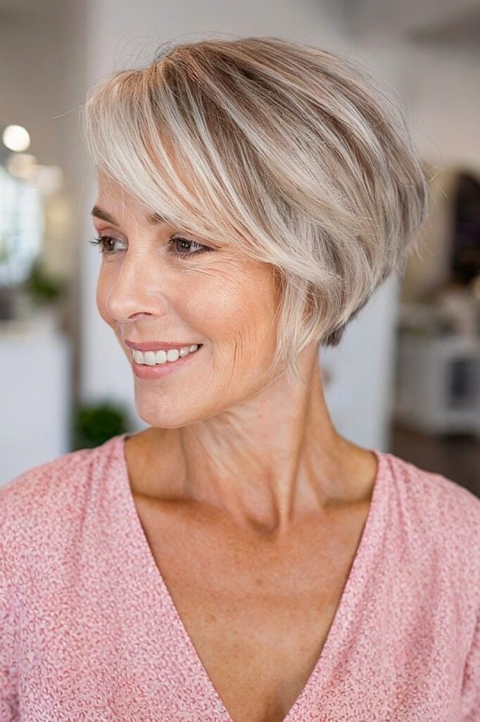 Stacked Wedge Bob with Side-Swept Bangs