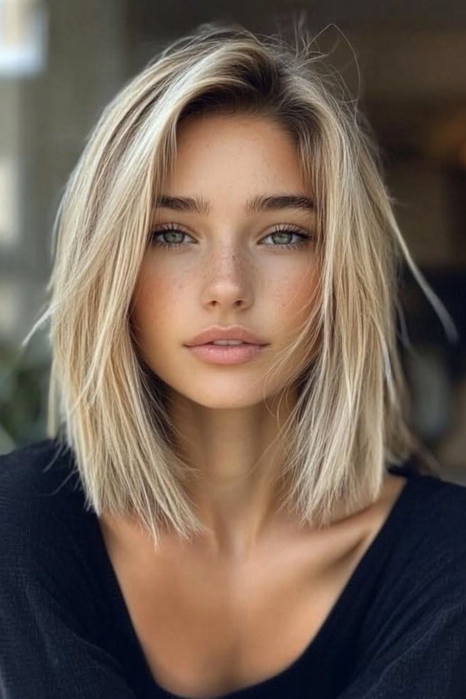 Straight Blonde Bob with Center Parting