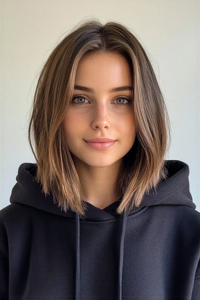 Straight Lob with Soft Face-Framing Highlights