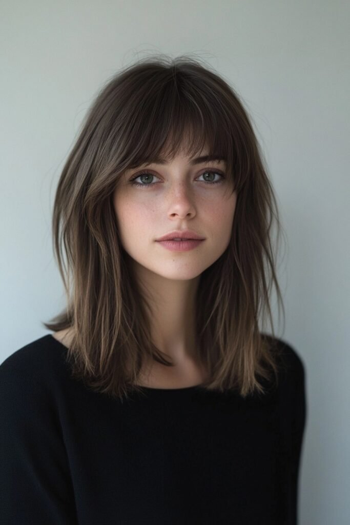 Straight Shoulder-Length Hair with Thin Bangs