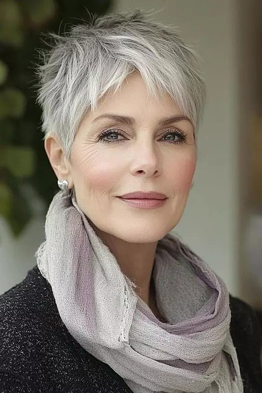 Tapered Silver Pixie with Soft Layering