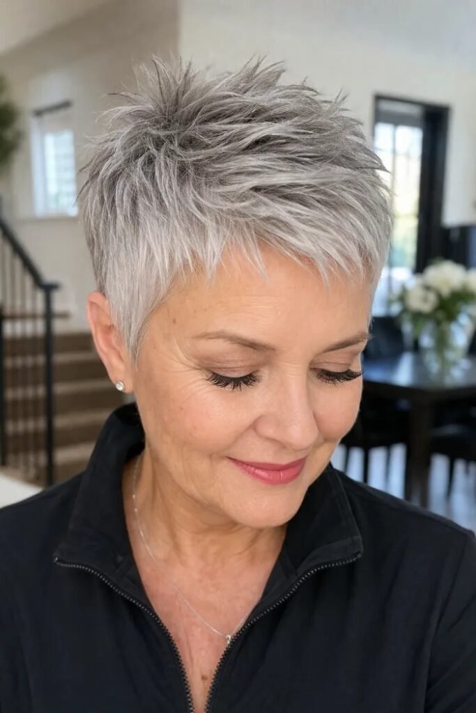 Tapered Silver Pixie with Textured Crown