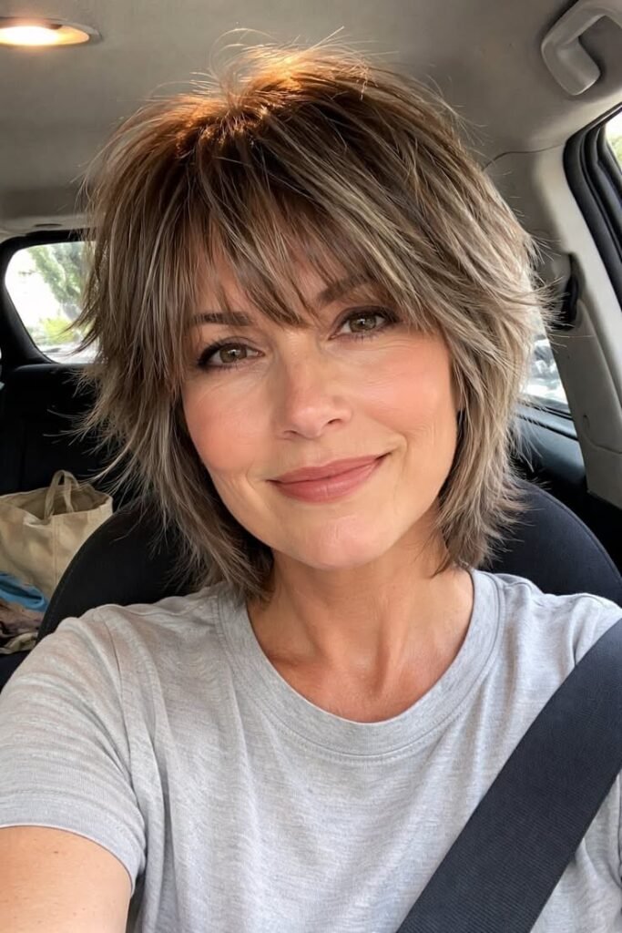 Textured Ash-Blonde Bob with Fringe