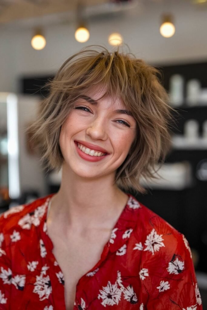 Textured Ash Blonde Bob with Side-Swept Bangs