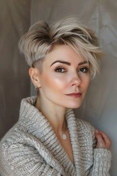 Textured Ash Blonde Pixie Cut with Undercut