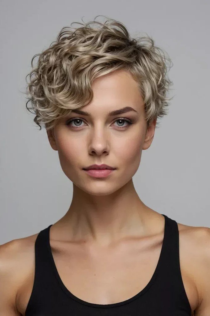 Textured Ash Blonde Wavy Pixie