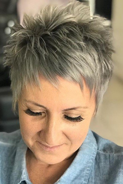 Textured Ash Grey Spiky Pixie