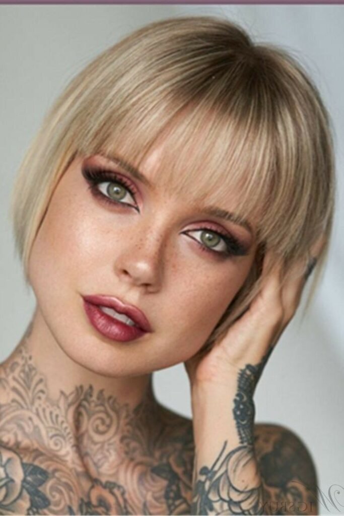 Textured Blonde Bob with Blunt Fringe