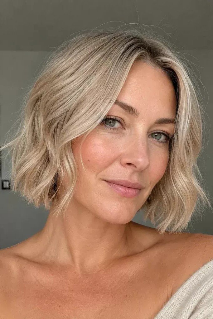 Textured Blonde Bob with Center Part