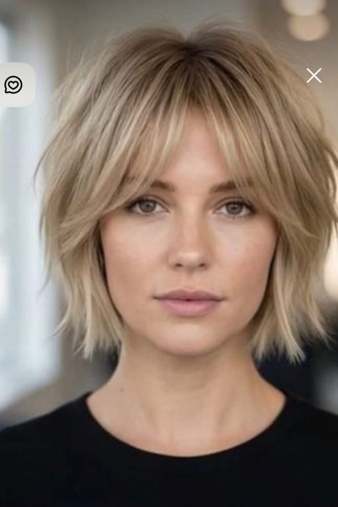 Textured Blonde Bob with Curtain Bangs