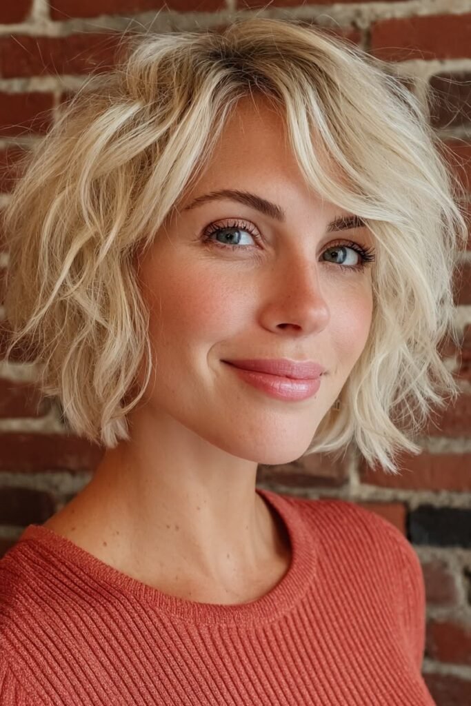 Textured Blonde Bob with Side-Swept Bangs