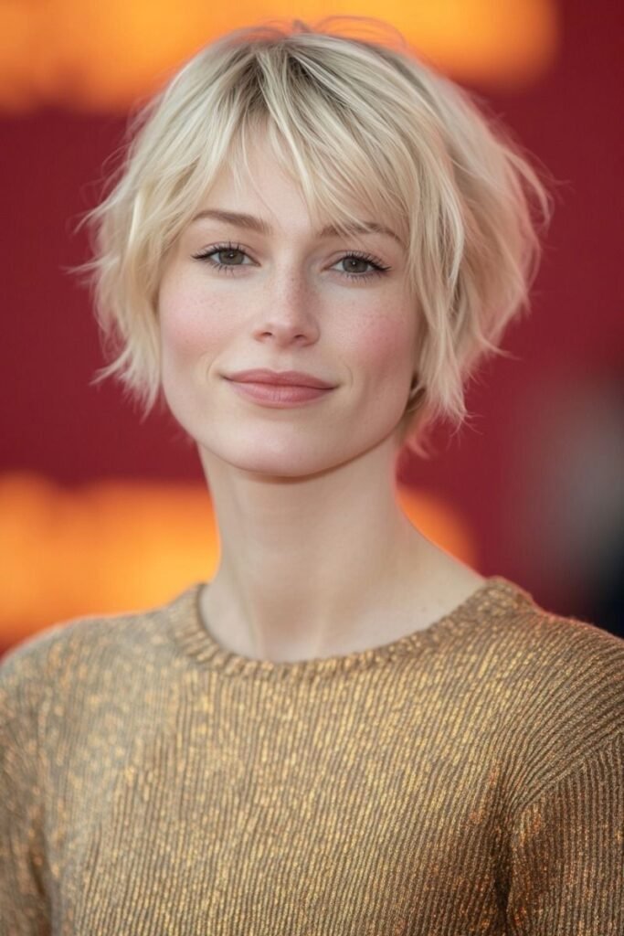 Textured Blonde Bob with Soft Bangs