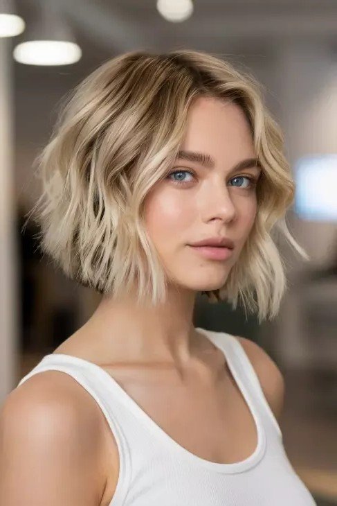 Textured Blonde Bob with Soft Waves