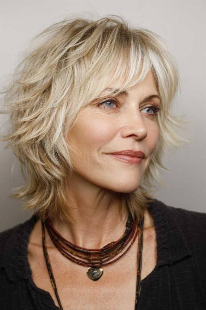 Textured Blonde Layered Shag