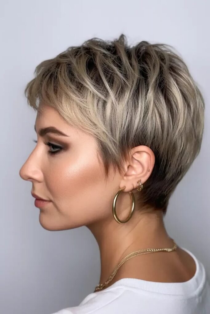 Textured Blonde Pixie Cut with Highlights