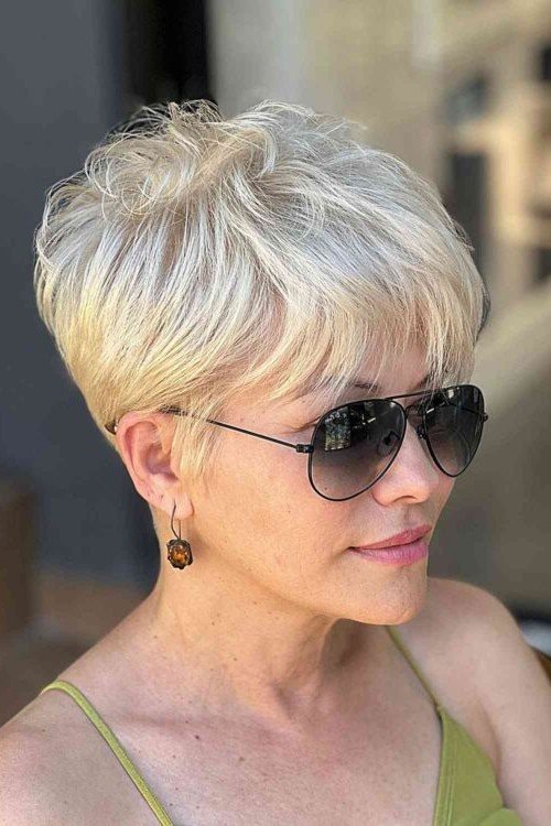 Textured Blonde Pixie with Side-Swept Bangs