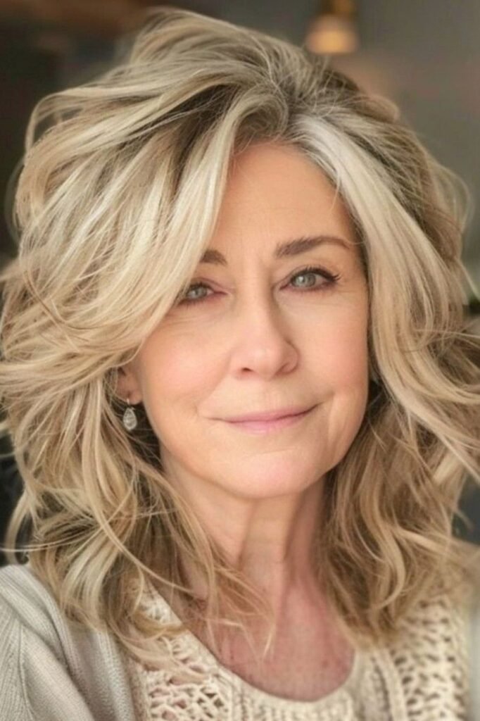 Textured Blonde Shag with Deep Side Part