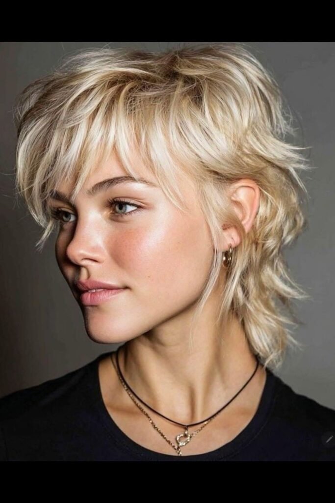 Textured Blonde Shag with Layered Fringe
