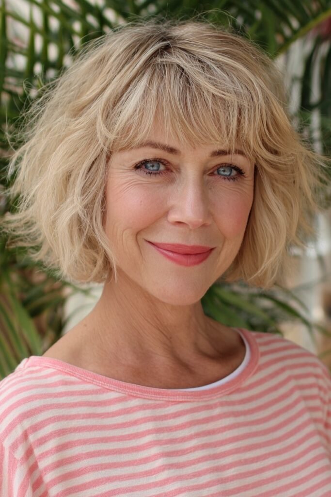 Textured Blonde Shaggy Bob with Bangs