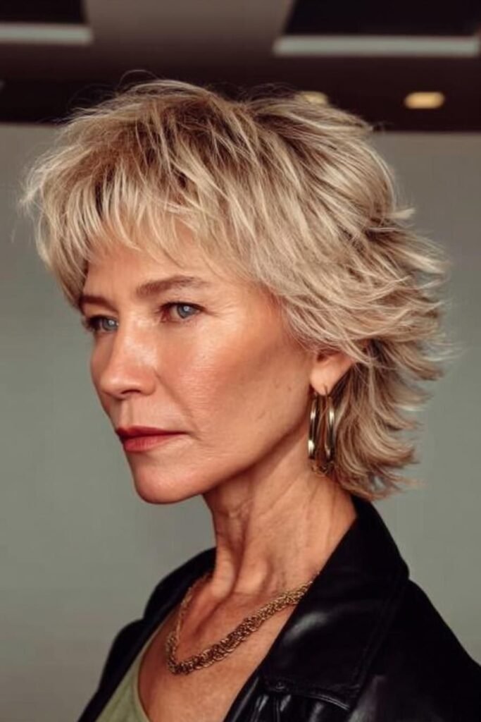 Textured Blonde Shaggy Bob with Bangs