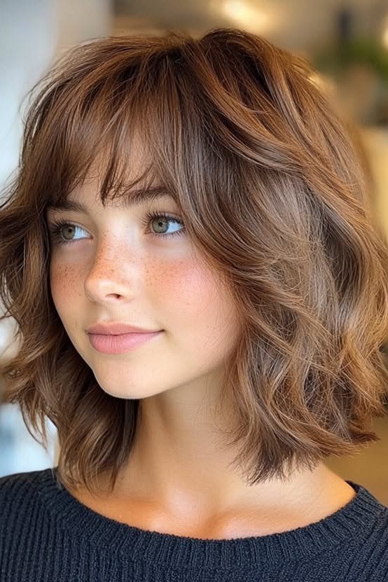Textured Bob with Curtain Bangs