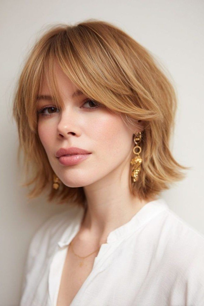 Textured Bob with Curtain Bangs