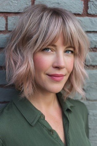 Textured Bob with Curtain Bangs