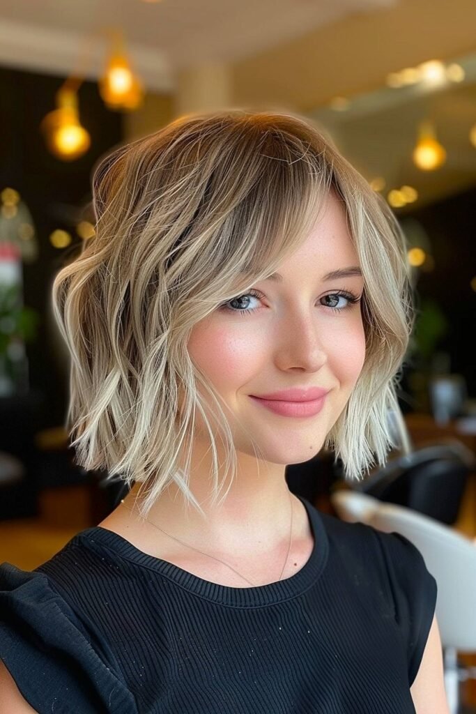 Textured Bob with Curtain Bangs