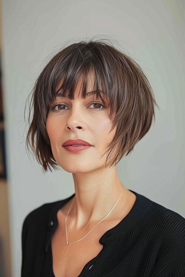 Textured Bob with Curtain Bangs