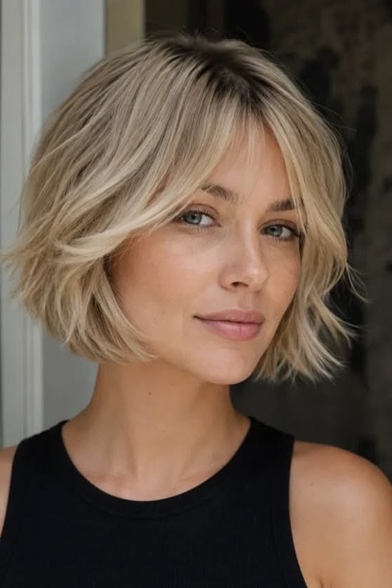 Textured Bob with Curtain Bangs