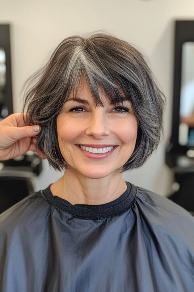 Textured Bob with Face-Framing Gray Highlights