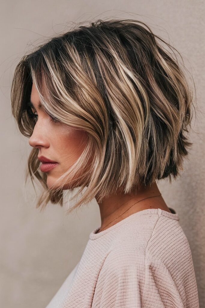 Textured Bob with High-Contrast Blonde Highlights