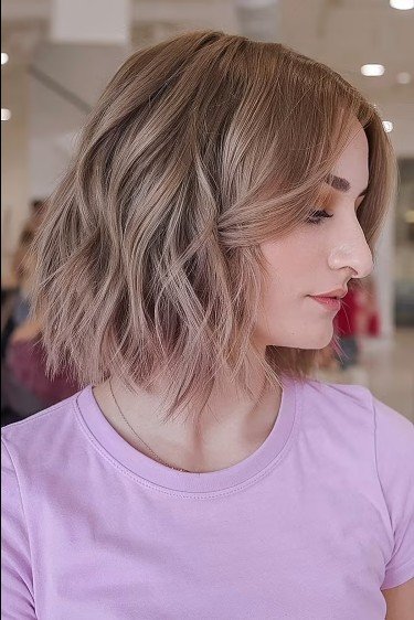 Textured Bob with Soft Curtain Bangs