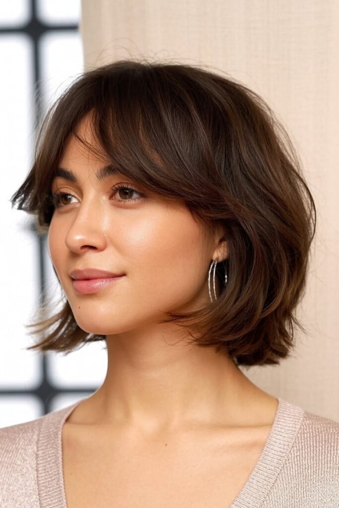 Textured Bob with Soft Curtain Bangs