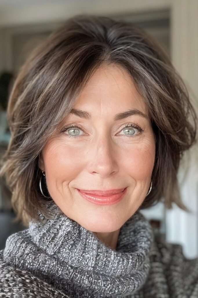 Textured Bob with Soft Highlights and Side Parting