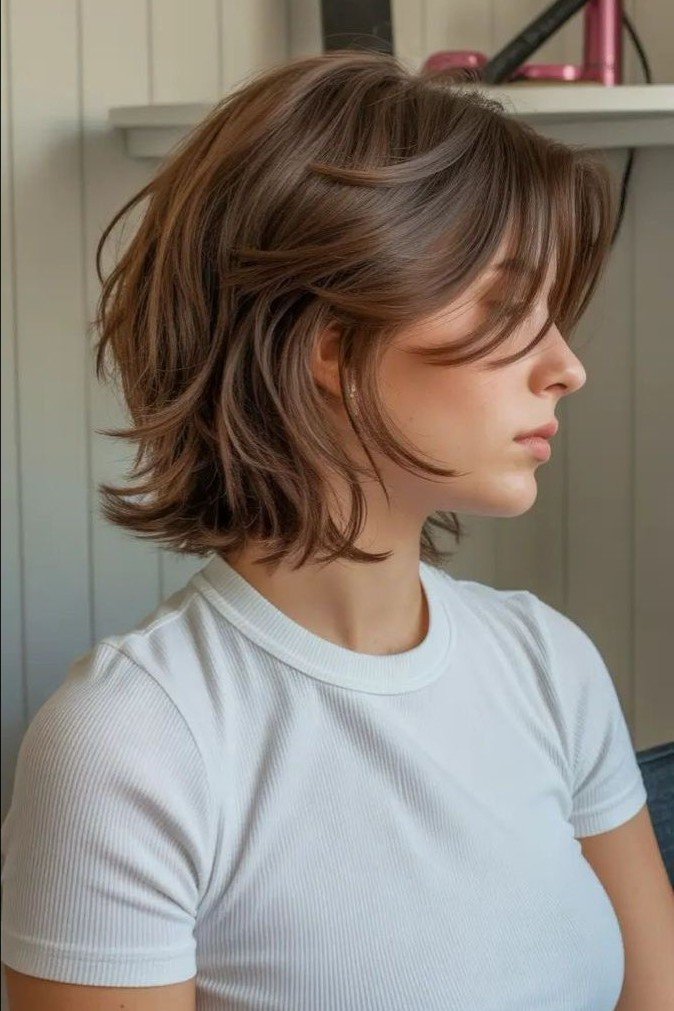 Textured Bob with Soft Layers and Curtain Bangs