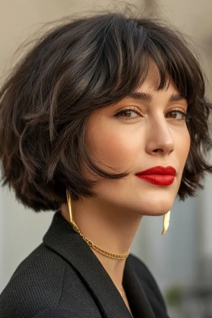 Textured Bob with Soft Side Swept Fringe